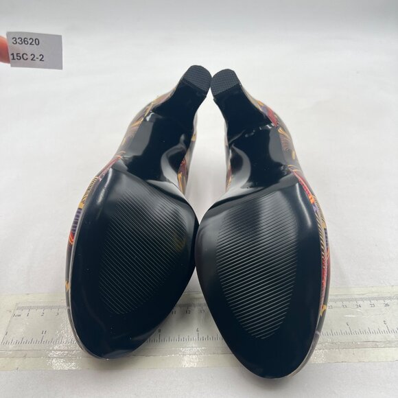 miss left Graffiti Low Platform Chunky High Heel Slip On Round Toe Dressy Pump - Picture 7 of 8